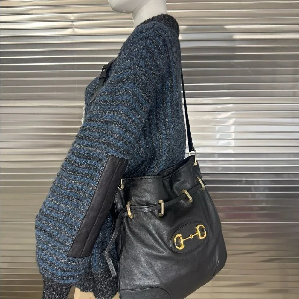 Gucci Sakai Calfskin Horsebit 1955 Cinch Top Messenger Bag Black - Picture 16 of 16